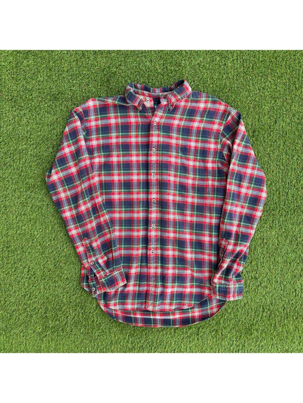 Polo Ralph Lauren Plaid Flannel Shirt Mens L Red Tartan Button Down Vintage